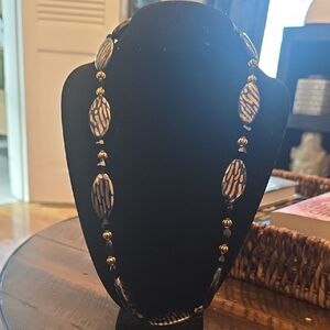 Elegant Black and Goldtone Glass Beaded Necklace